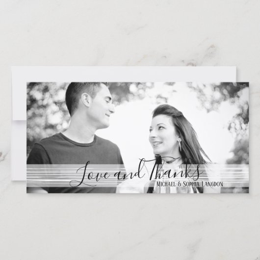 黒モダン白の愛と感謝していフォトカード サンキューカード (正面)
