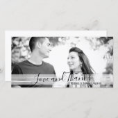 黒モダン白の愛と感謝していフォトカード サンキューカード (正面/裏面)