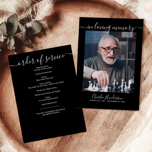 黒モダン白の手書きスクリプト葬儀 プログラム