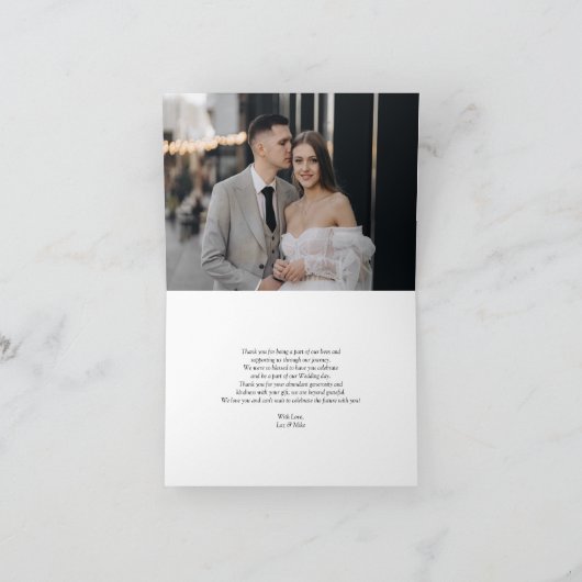 黒モダン白の新しい写真サンキューカード サンキューカード (内部)
