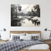 黒モダン白の横絵画景 キャンバスプリント (インサイチュ (寝室))