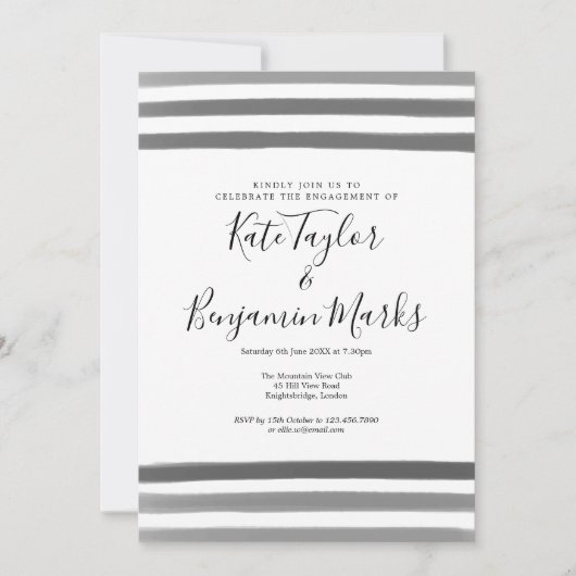 黒モダン白の水彩色婚約パーティ 招待状 (正面)