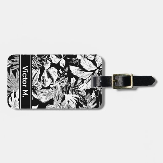 黒モダン白の熱帯性マスクリン ラゲッジタグ (正面横)