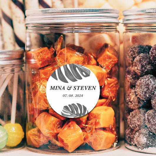 黒モダン白の熱帯結婚帯 ラウンドシール