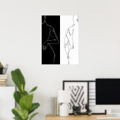 黒モダン白の男性と女性の輪郭ラインアート ポスター (ホームオフィス)