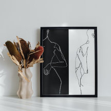 黒モダン白の男性と女性の輪郭ラインアート