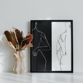 黒モダン白の男性と女性の輪郭ラインアート ポスター