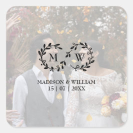 黒モダン白の結婚写真 スクエアシール