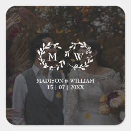 黒モダン白の結婚写真 スクエアシール