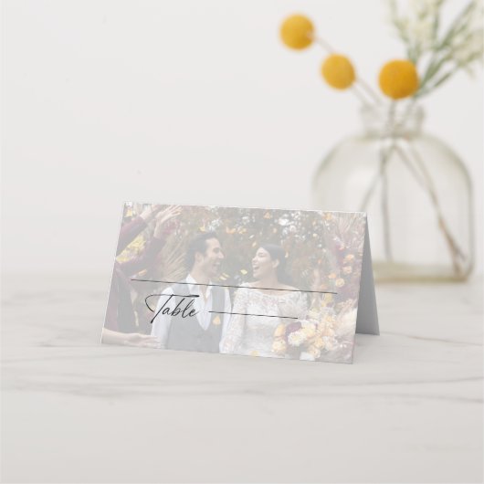 黒モダン白の結婚写真 プレイスカード (正面)