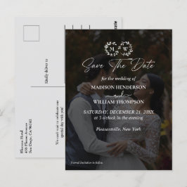 黒モダン白の結婚写真 ポストカード