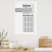黒モダン白の結婚座席表 ポスター (キッチン)