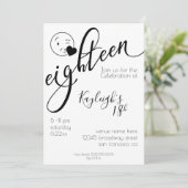黒モダン白の絵文字18誕生日 招待状 (スタンド正面)