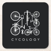 黒モダン白の自転車パターン スクエアペーパーコースター (正面)