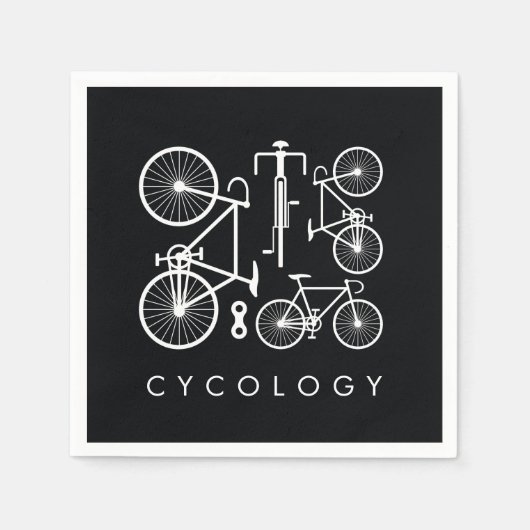 黒モダン白の自転車パターン スタンダードカクテルナプキン (正面)