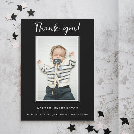 黒モダン白の赤ちゃんシャワー写真 サンキューカード