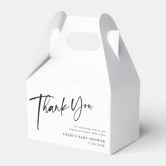 黒モダン白の赤ちゃんシャワー フェイバーボックス (正面サイド)