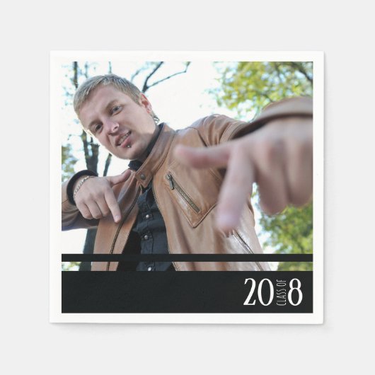 黒モダン白の院生パーティーカスタムナプキンス スタンダードカクテルナプキン (正面)