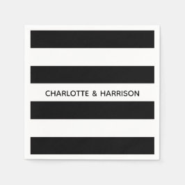 黒モダン白はっきりしたストライプ名前をカスタムする スタンダードカクテルナプキン