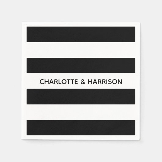 黒モダン白はっきりしたストライプ名前をカスタムする スタンダードカクテルナプキン (正面)