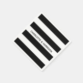 黒モダン白はっきりしたストライプ名前をカスタムする スタンダードカクテルナプキン (角)
