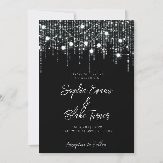 黒モダン白ぶら下がったの光結婚 招待状 (正面)