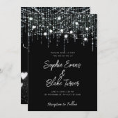 黒モダン白ぶら下がったの光結婚 招待状 (正面/裏面)