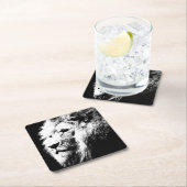 黒モダン白アポップ・アートのートライオンヘッドテンプレート スクエアペーパーコースター (インサイチュ)