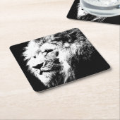 黒モダン白アポップ・アートのートライオンヘッドテンプレート スクエアペーパーコースター (アングル)
