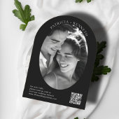 黒モダン白アルチ結婚のフォトモノグラム 招待状