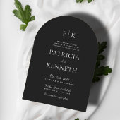 黒モダン白アルチ結婚のフォトモノグラム 招待状