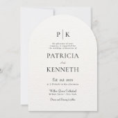 黒モダン白アルチ結婚のフォトモノグラム 招待状 (正面)