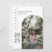 黒モダン白アーチ写真卒業パーティー 招待状 (正面)