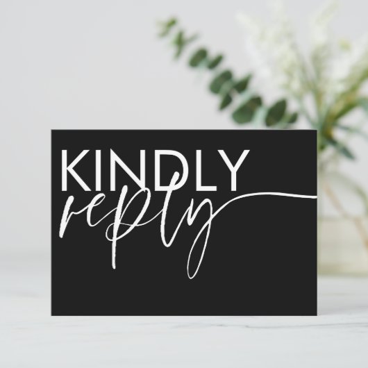 黒モダン白ウェディングRSVP 出欠カード (スタンド正面)