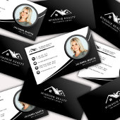 黒モダン白エステート実在エージェント写真 名刺