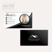 黒モダン白エステート実在エージェント写真 名刺