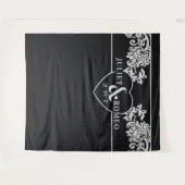 黒モダン白エレガントなウェディング背景 タペストリー (正面(横))