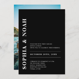 黒モダン白エレガントな結婚式の写真 招待状