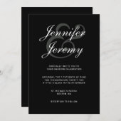 黒モダン白エレガントグレーのスクリプ結婚ト 招待状 (正面/裏面)
