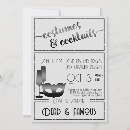 黒モダン白エレガントハローウィンパーティ 招待状 (正面)