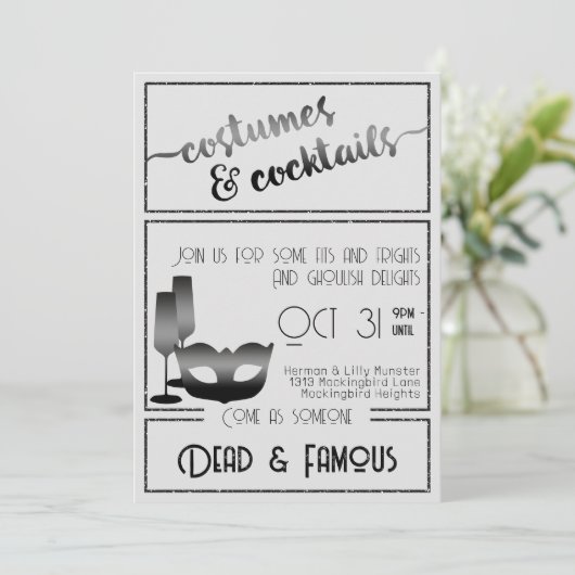 黒モダン白エレガントハローウィンパーティ 招待状 (スタンド正面)