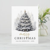 黒モダン白クリスマスツリーパーティー シーズンカード (スタンド正面)