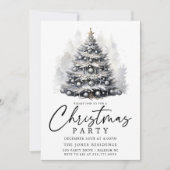 黒モダン白クリスマスツリーパーティー 招待状 (正面)