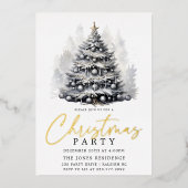 黒モダン白クリスマスツリーパーティー 箔シーズンカード (正面)