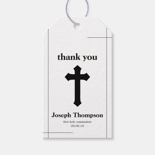 黒モダン白クロス第一聖餐式 ギフトタグ (正面)