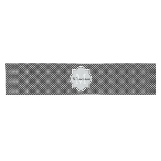 黒モダン白クローバーモノグラムの名 ショートテーブルランナー (横)