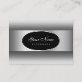 黒モダン白グラディエント銀の楕円フレーム 名刺 (正面)