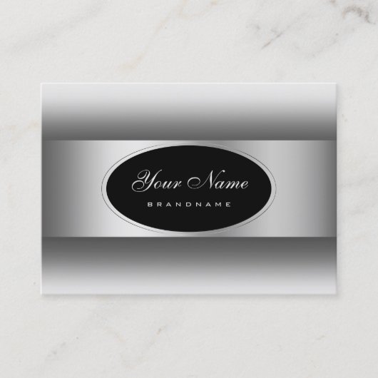 黒モダン白グラディエント銀の楕円フレーム 名刺 (正面)