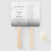 黒モダン白グラデーション結婚式 プログラム ハンドファン (正面&裏面)