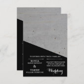 黒モダン白コンクリ結婚ート 招待状 (正面/裏面)